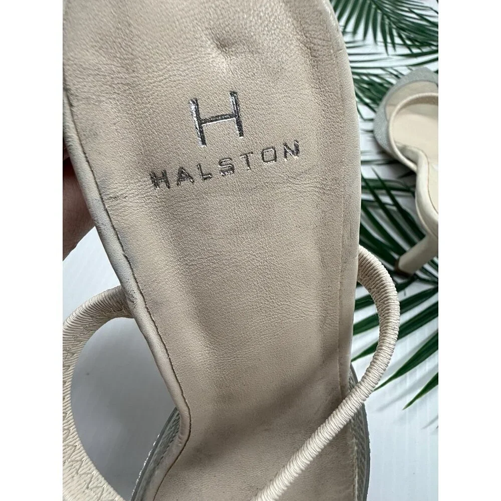Halston Women's Gray Leather Yasmine Embellished Evening Pointed Toe Mules Sz 7